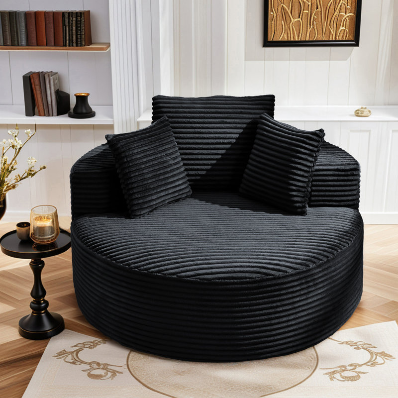 Fauteuil demi-tonneau rembourré Addisin, Noir