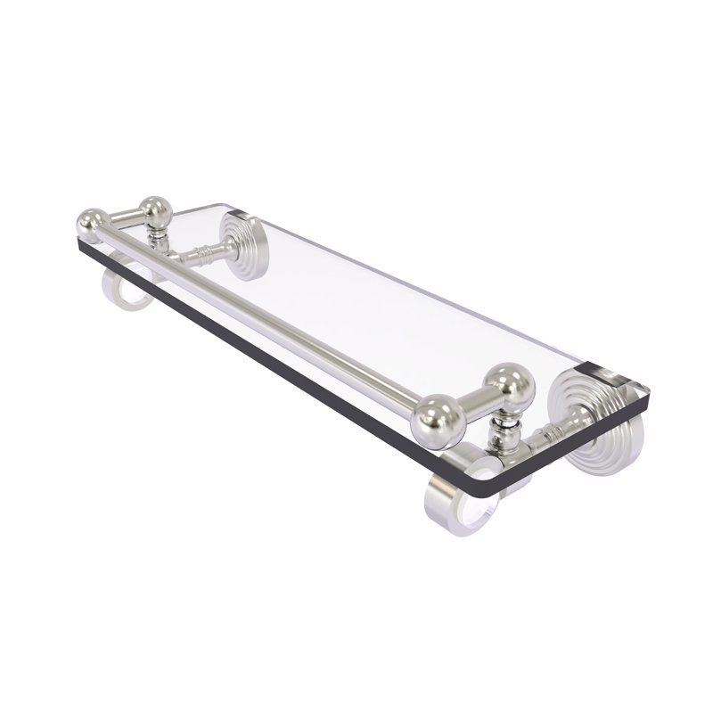 Jarrell Glass Bracket Shelf with Towel Bar, Satin Nickel, 3.5" H x 16" W x 5.5" D