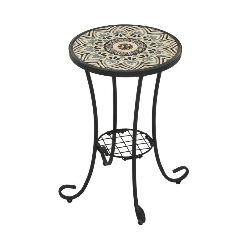 Table d'appoint Australis Brown + Black Décoration de surface de carreaux de céramique exquise. Structure en acier thermolaqué. 14 po de diamètre. Table d'assemblage requise. Détail.