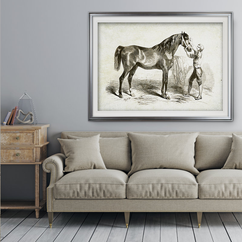 Equine Sketch V - Print on Canvas, Silver Framed, 31" H x 43" W x 1.5" D, White Mat