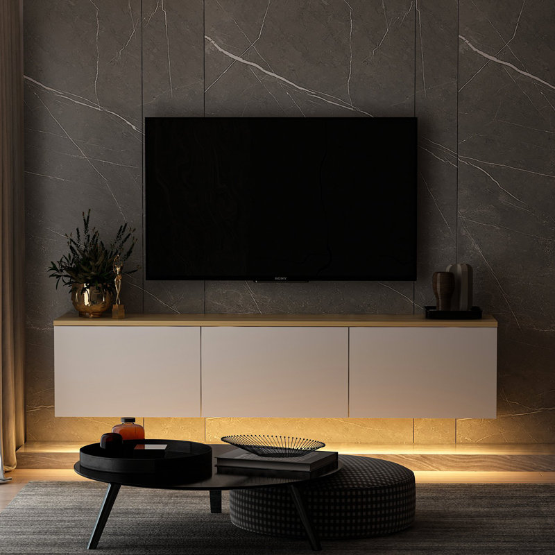 Meuble télé pour téléviseur de 65 po ou moins Aamena, Blanc