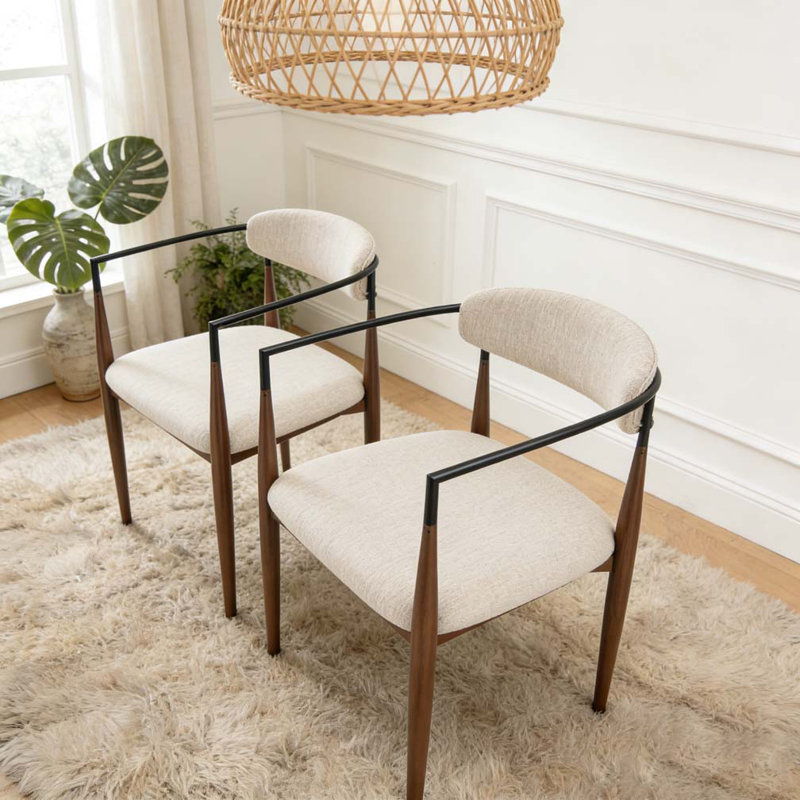 Chaise rembourrée à dossier bas, Beige, Noir / brun