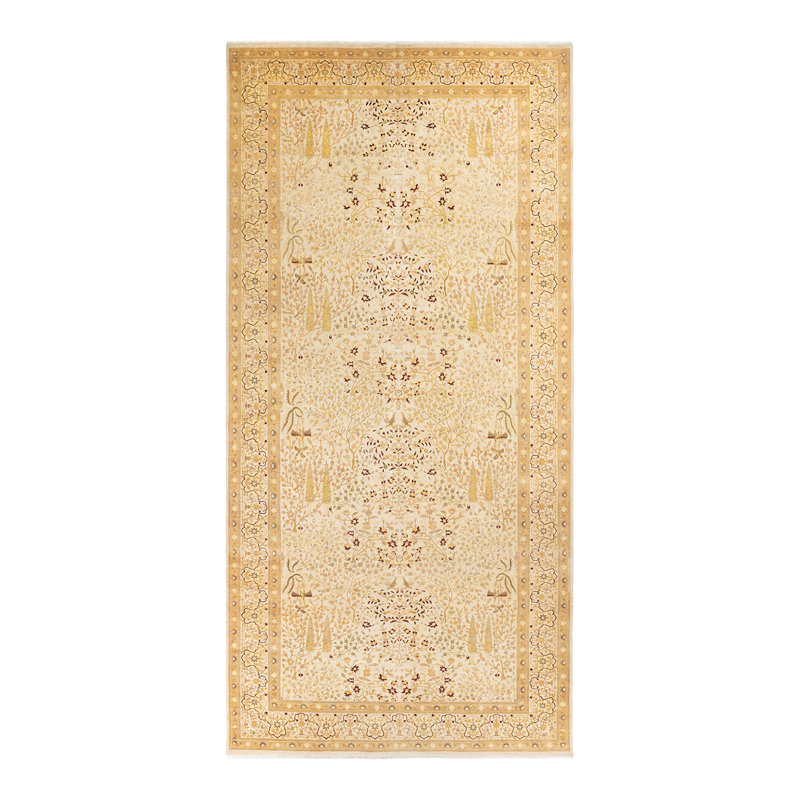 Tapis unique noué à la main Haralabos Mogul - ivoire / beige, 8 pi 1 po x 17 pi