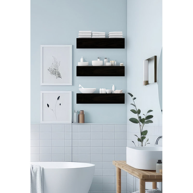 Ensemble de 3 tablettes flottantes Rayne, Noir, H 5 po x l 15 po x P 7 po