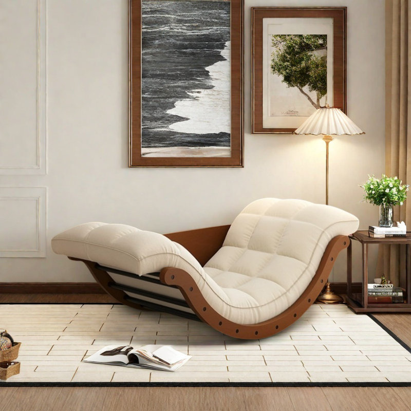 Chaise berçante moderne de haute qualité, Blanc cassé / blanc, Brun
