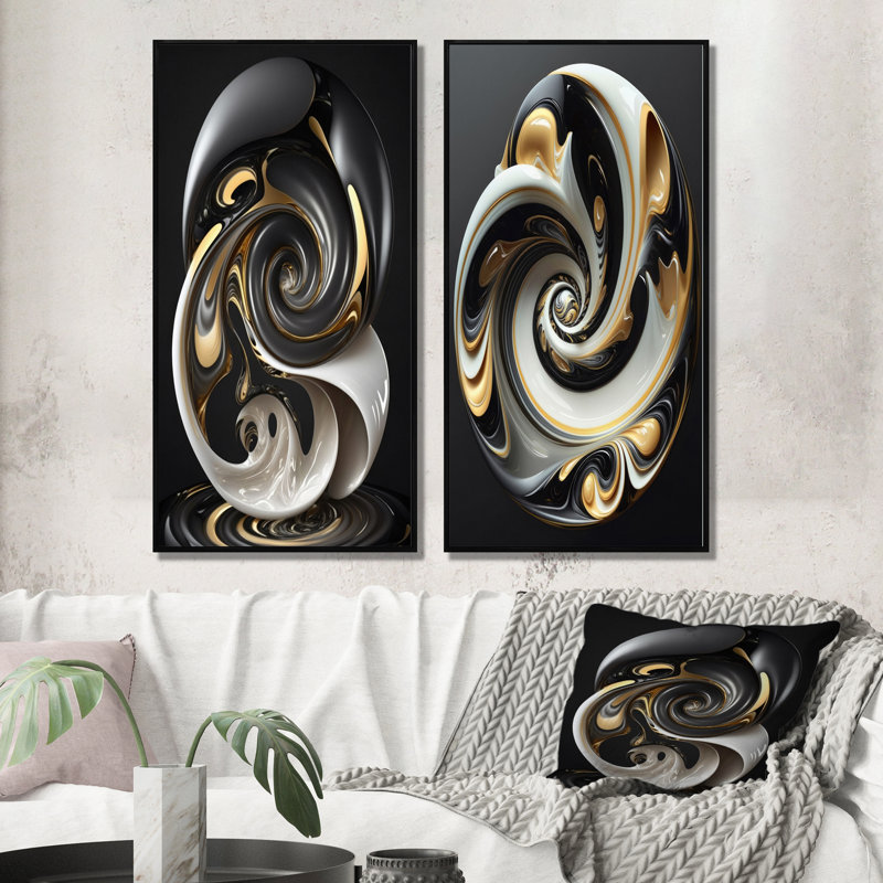 «Vitrail blanc liquide», 2 pièces sur toile, H 40 po x l 40 po, Cadre noir