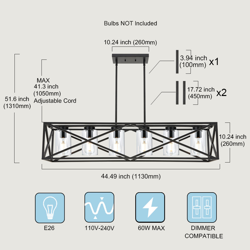 Luminaire suspendu rectangulaire à 6 lumières Eagleville