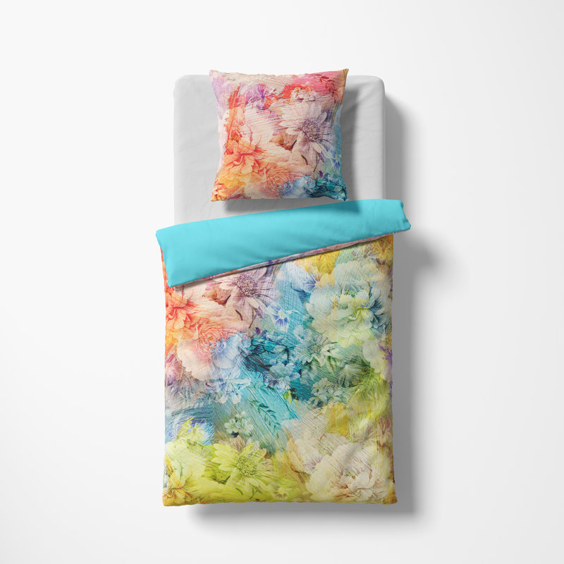 Sateen Floral Duvet Cover Set with Pillow Shams Included, 155 x 220 cm