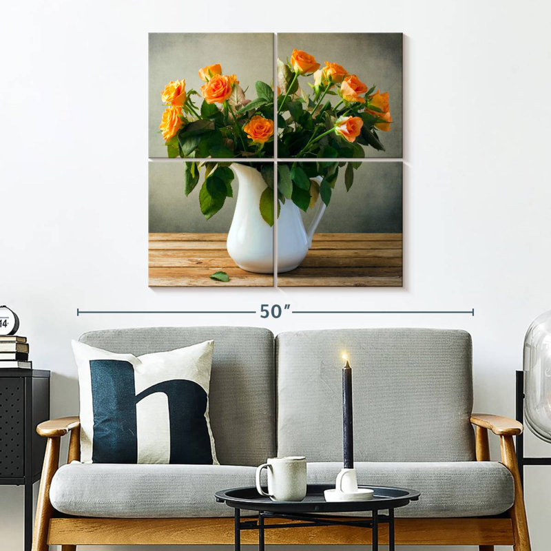 Pot Harnek de roses oranges, H 32 po x l 32 po