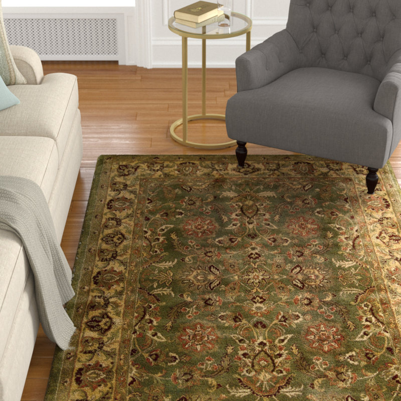 Tapis vert en laine touffeté à la main Delaware, Rectangle 5 pi 6 po x 8 pi 6 po