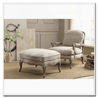 Accent Ottoman with Weathered Gray Wood Frame