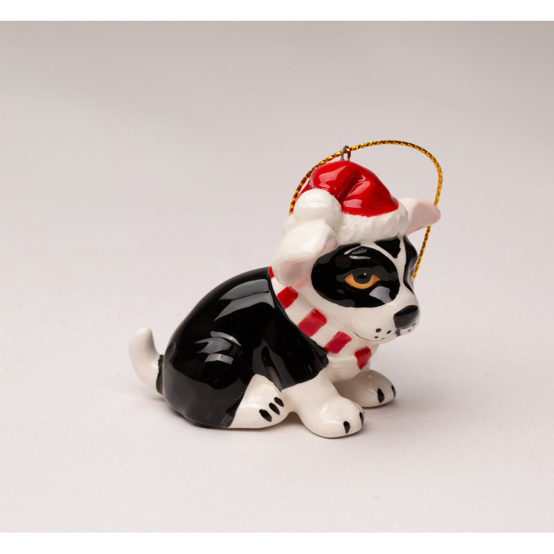 Ornement 2 pi 8 po Boston Terrier avec chapeau de Noël