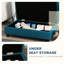 Lit pour chien, surélevé bleu foncé avec espace de rangement caché, convient au rangement de canines moyennes et petites, lit pour animal de compagnie en bleu, coussin moelleux pour les chiens