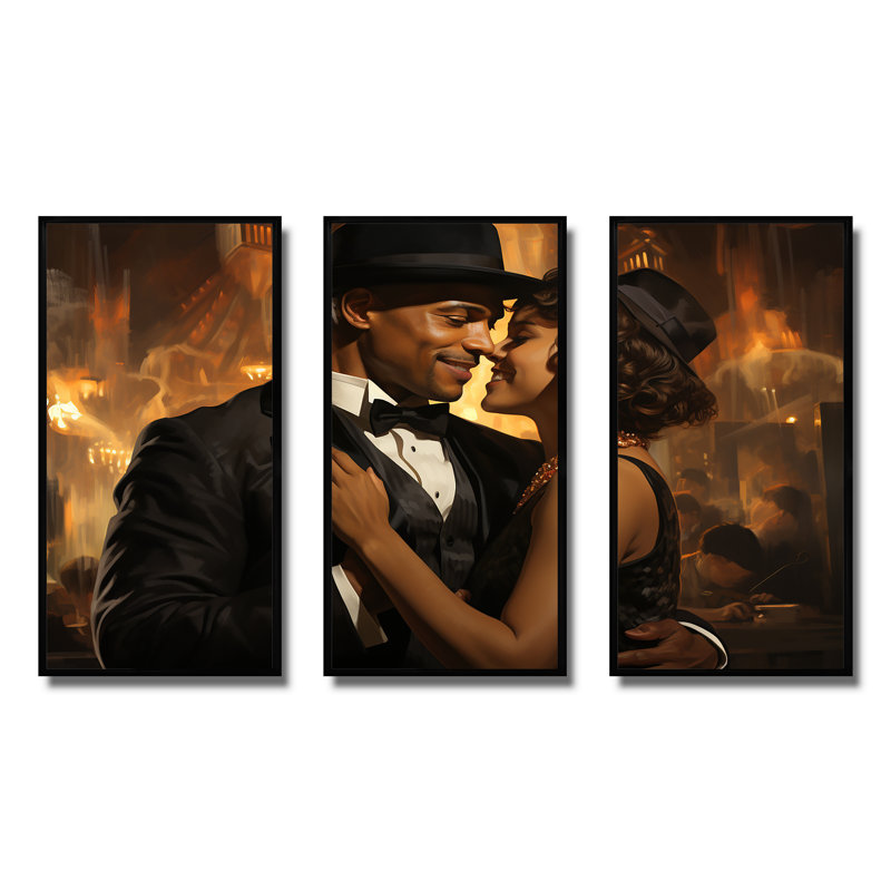 Couple afro-américain Harlem Renaissance - Art africain américain, art mural, Cadre flottant noir, H 28 po x l 36 po