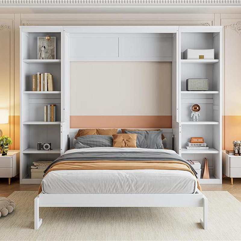 Lit escamotable double avec bureau et bibliothèque