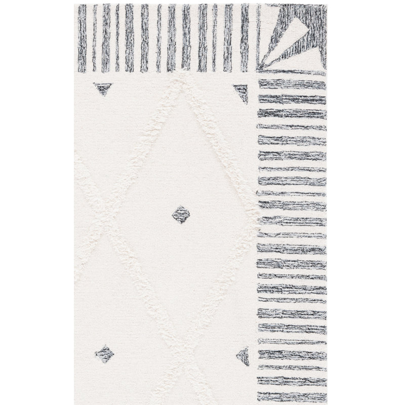 Tapis géométrique en laine / coton touffeté à la main Abbeygail, Rectangle 4pi x 6 pi