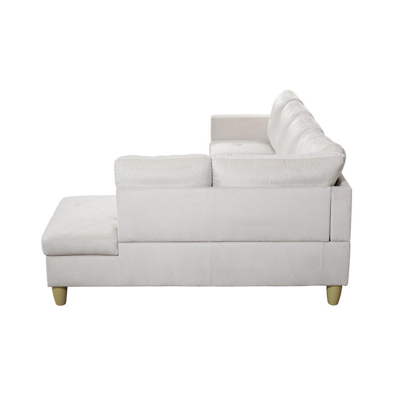 Upholstered L-Shaped Sectional Left Hand Facing, White, Brown