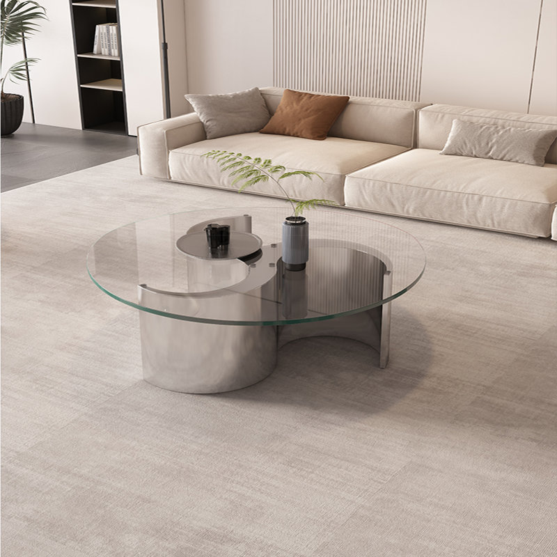 Table basse Italian Luxury, H 16,5 po x L 35,4 po x l 35,4 po, Plateau transparent / base argentée