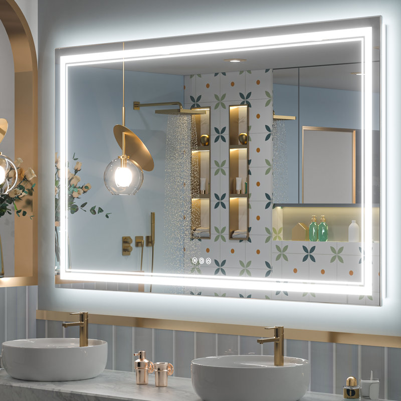 Chrisna LED Bathroom Mirror with Frontlit and Backlit, 3 Colours Temperature & Dimmable Light Anti-fog Tempered Glass Bathroom Vanity Mirror