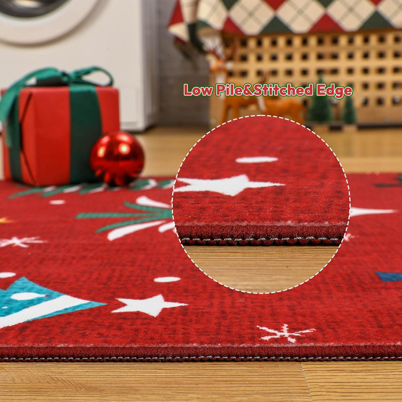 Christmas Tree Non-Slip Washable Low Pile Area Rug, Holiday Decor Living Room Rug, Red Xmas Design, Rectangle 9' x 12'