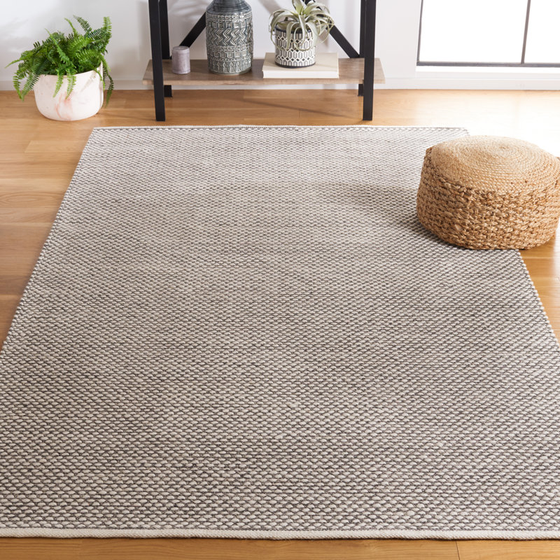 Tapis gris en laine / coton à tissage plat Cacilia, Rectangle 4pi x 6 pi