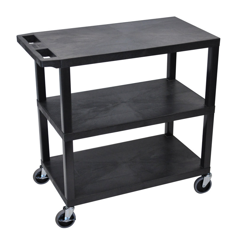 E Series Utility Cart with 3 Flat Shelves, Black