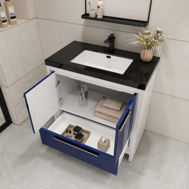 Enville 36" Single Bathroom Vanity Set, High Gloss Night Blue