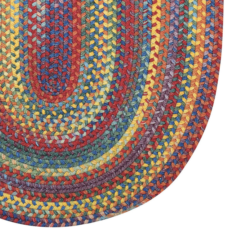 Tapis rose / bleu en laine tressée Phoebe, Ovale 3 pi x 5 pi
