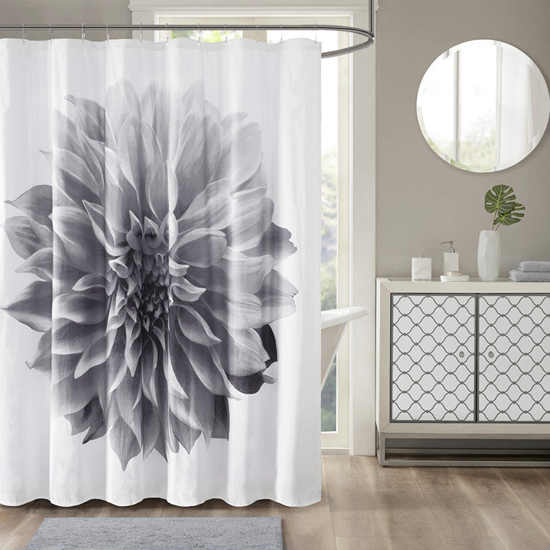 Rideau de douche en coton à imprimé floral, Gris