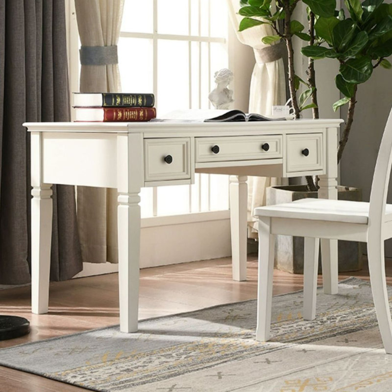Bureau en bois massif de style américain, Blanc, H 29,53 po x l 55,12 po x P 25,59 po