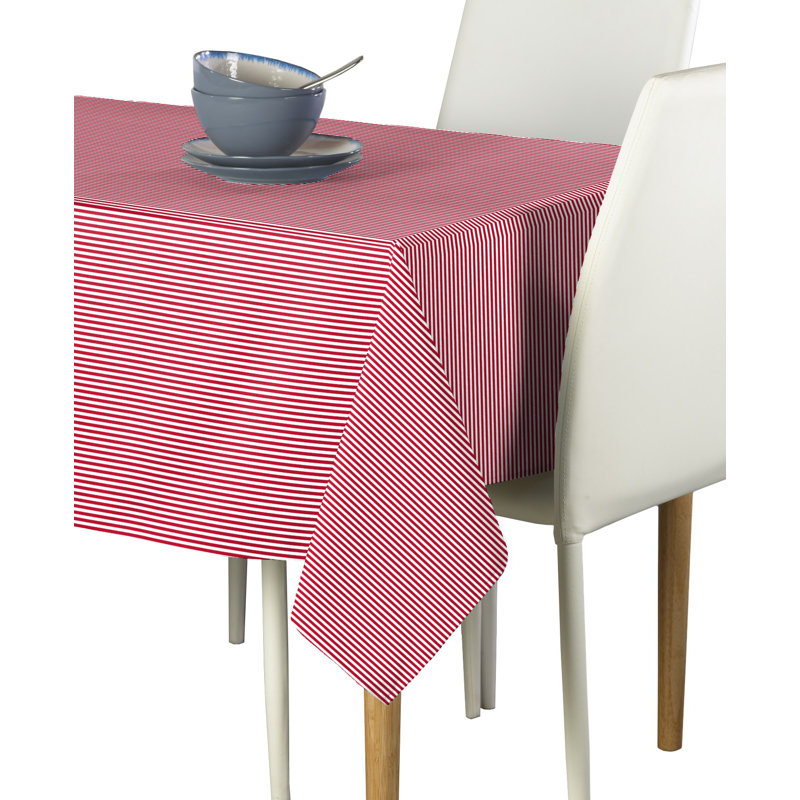 Cotton Striped Rectangular Tablecloth, 120" L x 60" W, White