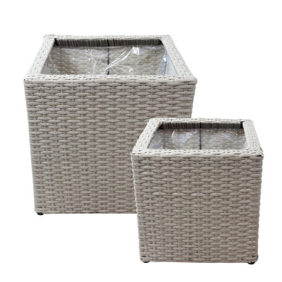 Ensemble de 2 pots de fleurs d'intérieur modernes en rotin gris avec doublure