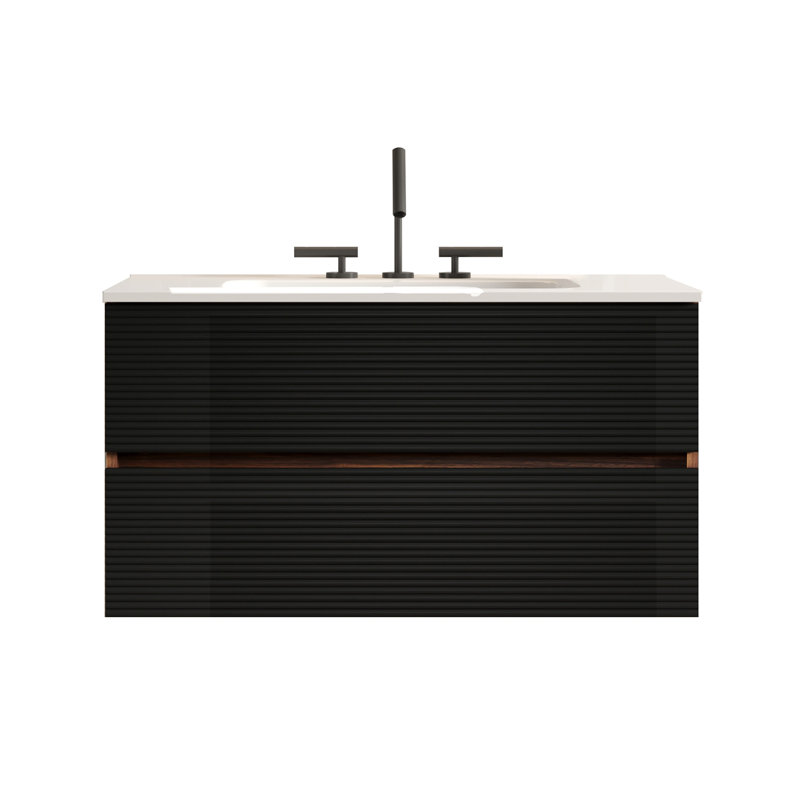 Meuble-lavabo mural 36 po avec lavabo intégré en céramique à 3 trous, avec trop-plein, grand meuble-lavabo flottant avec rangement pour salle de bain moderne, KD