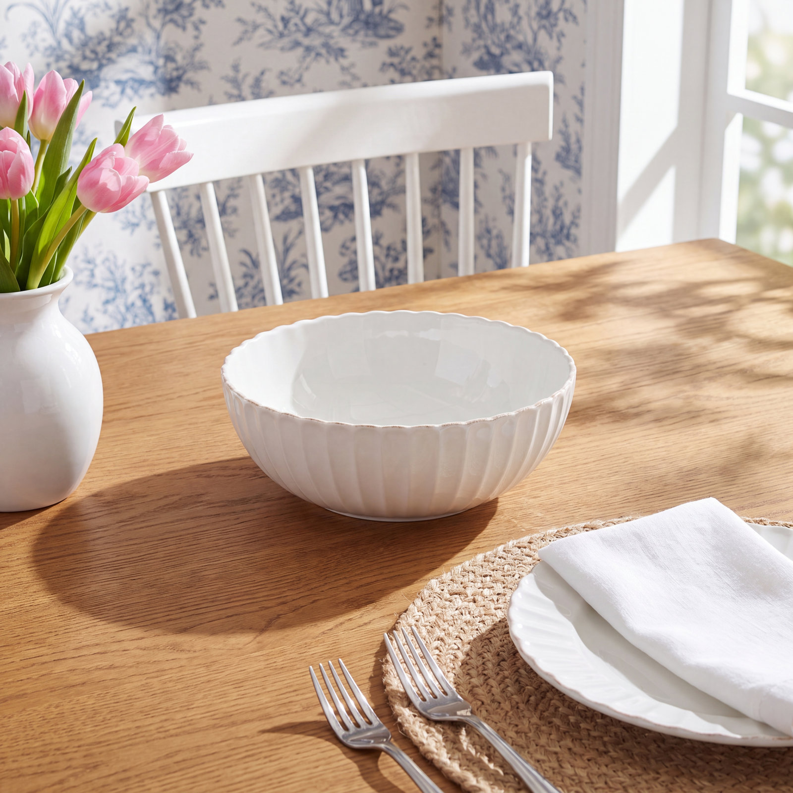 French Perle Scallop White Serving Bowl