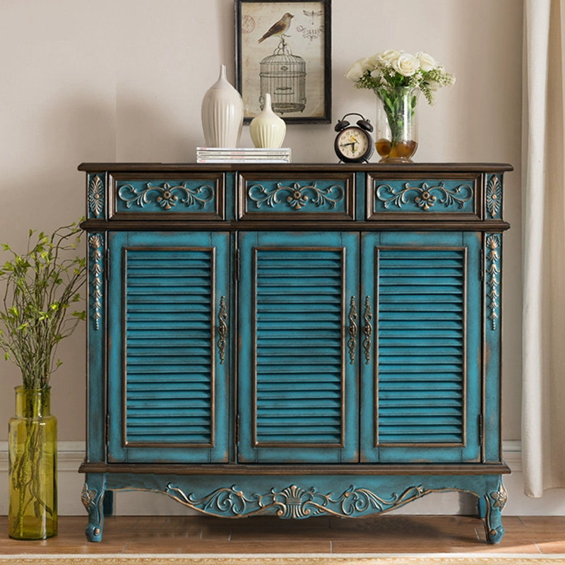 Blue Solid Wood Shoe Storage Bench, 43.7" H x 49.61" W x 15.75" D