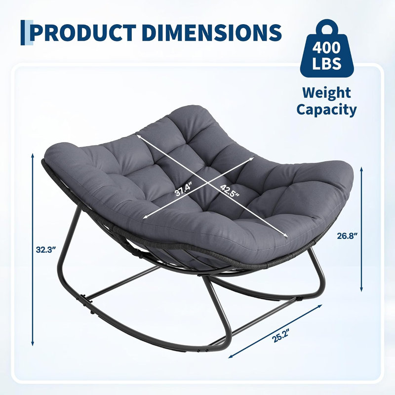 Chaise berçante surdimensionnée avec coussin Papasan, Gris, Black