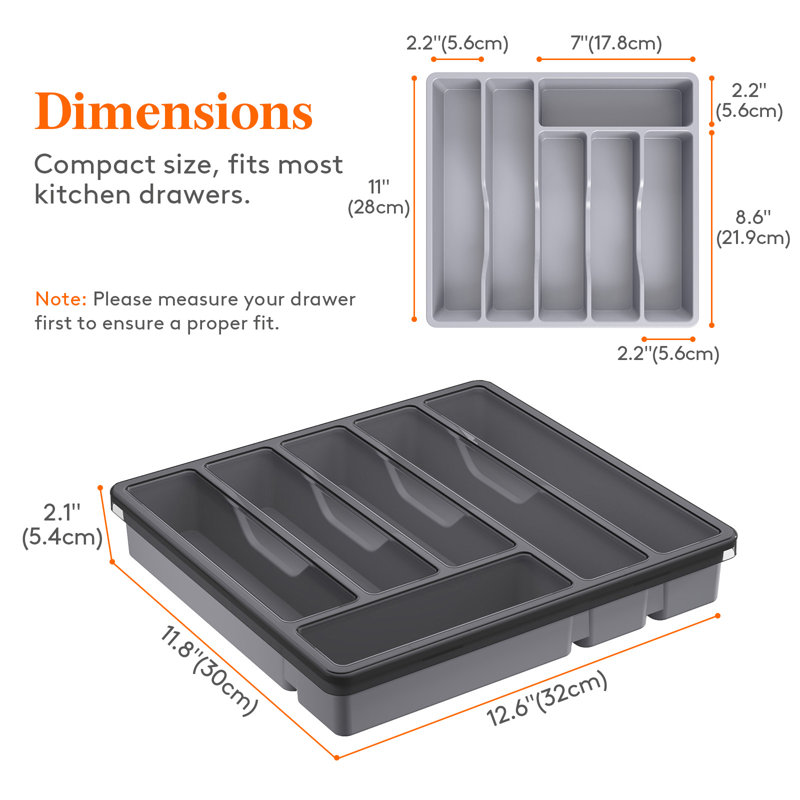 Cutlery Tray With Lid, Cutlery Storage Box For Kitchen Drawer And Countertop, Plastic Cutlery Drawer Organiser For Spoons Forks Knives Holder Storage Insert, 6 Compartments, Black
