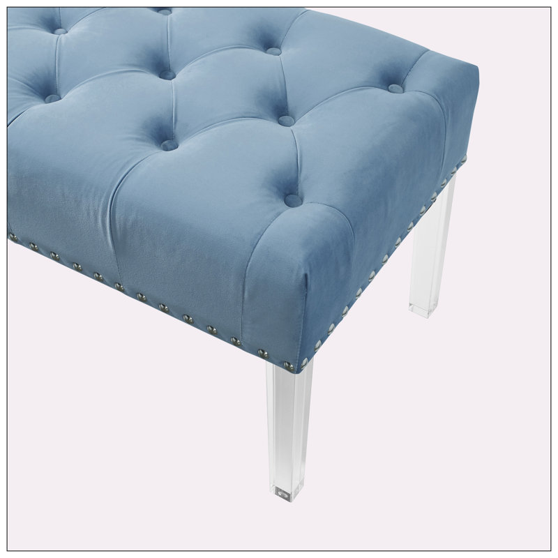 Banc rembourré en velours Keyilah, Bleu