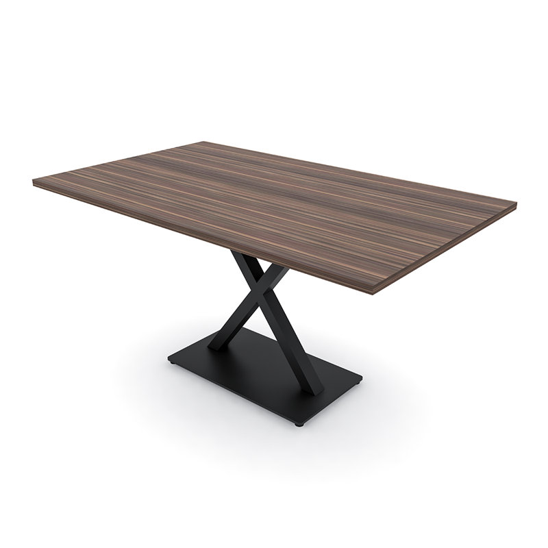 Table de conférence rectangulaire avec base en métal X, L 72 po x l 36 po, Noir mat, Eucalyptus naturel