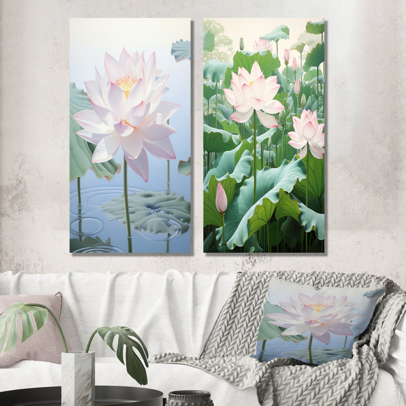 Lotus Minimalisme de rêve - lot de 2 impressions de lotus en métal, H 28 po x l 24 po