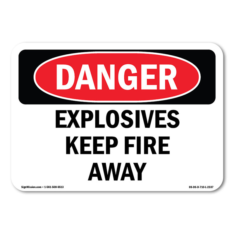 Décalcomanie 18 po x 12 po Explosives Keep Fire Away, H 12 po x l 18 po x P 0,1 po