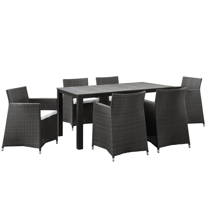 Modway Junction 7-Piece Outdoor Patio Dining Set with Cushion, 63" W, Brown/White, 6