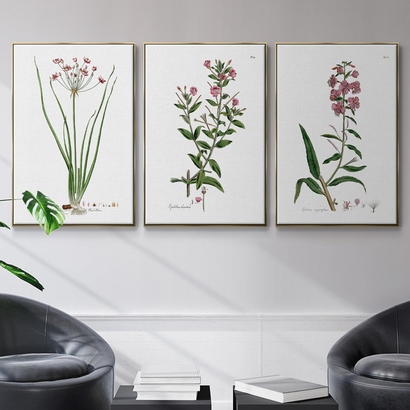 " Rose Botanical I " 3 - Pieces, H 40 po x l 90 po x P 2 po, Or