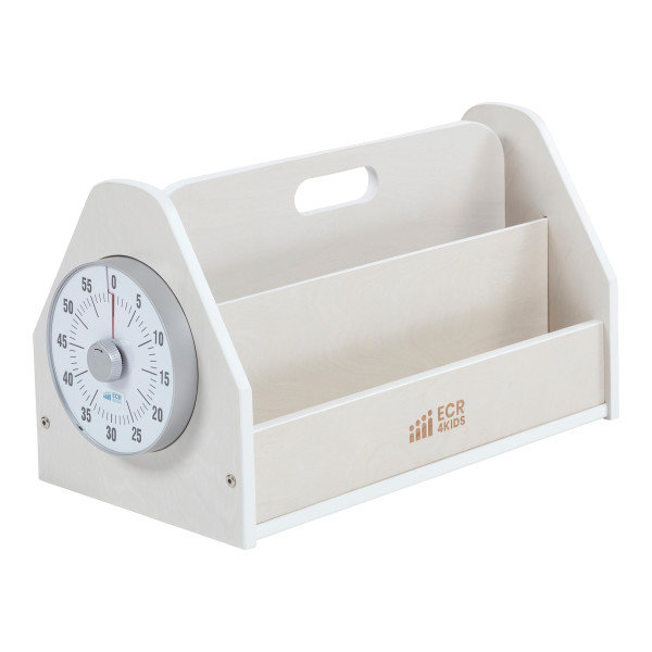 ECR4Kids Double-Sided Book Caddy with Countdown Timer, Portable Library, White Wash