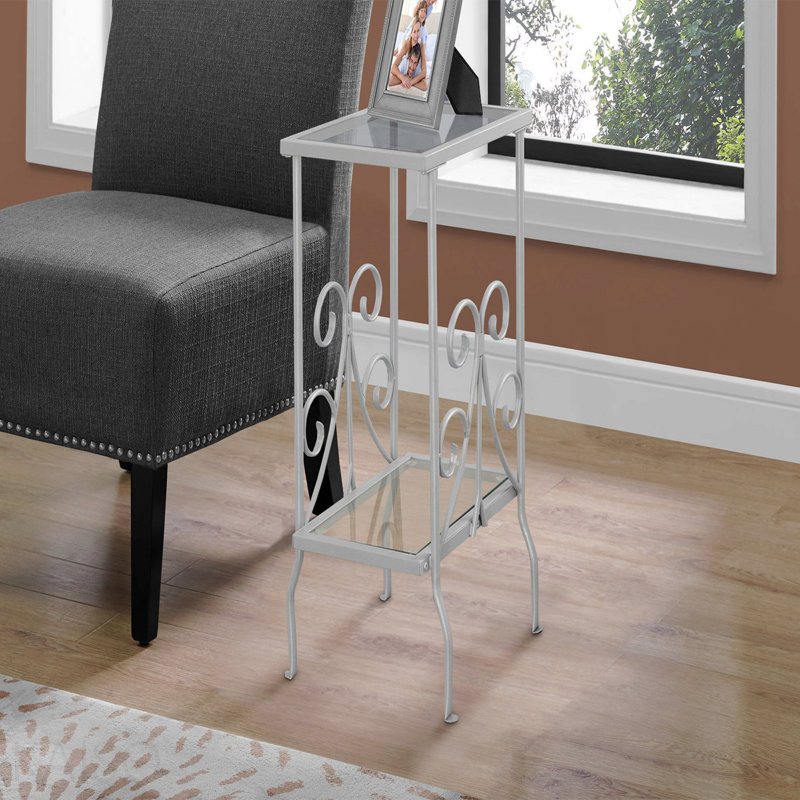 Tempered Glass And Grey Metal Transitional Side End Table