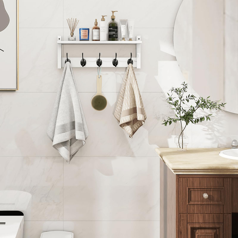 Portemanteau mural en bois avec tablette, Blanc