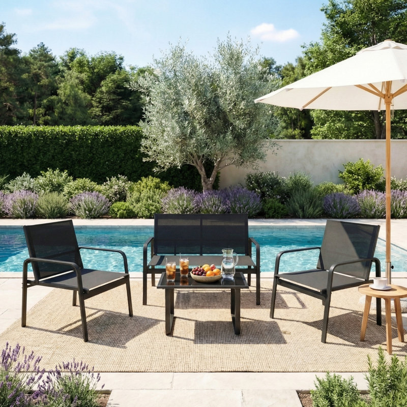 4 - Person Patio Dining Set with Rectangular Table, Black