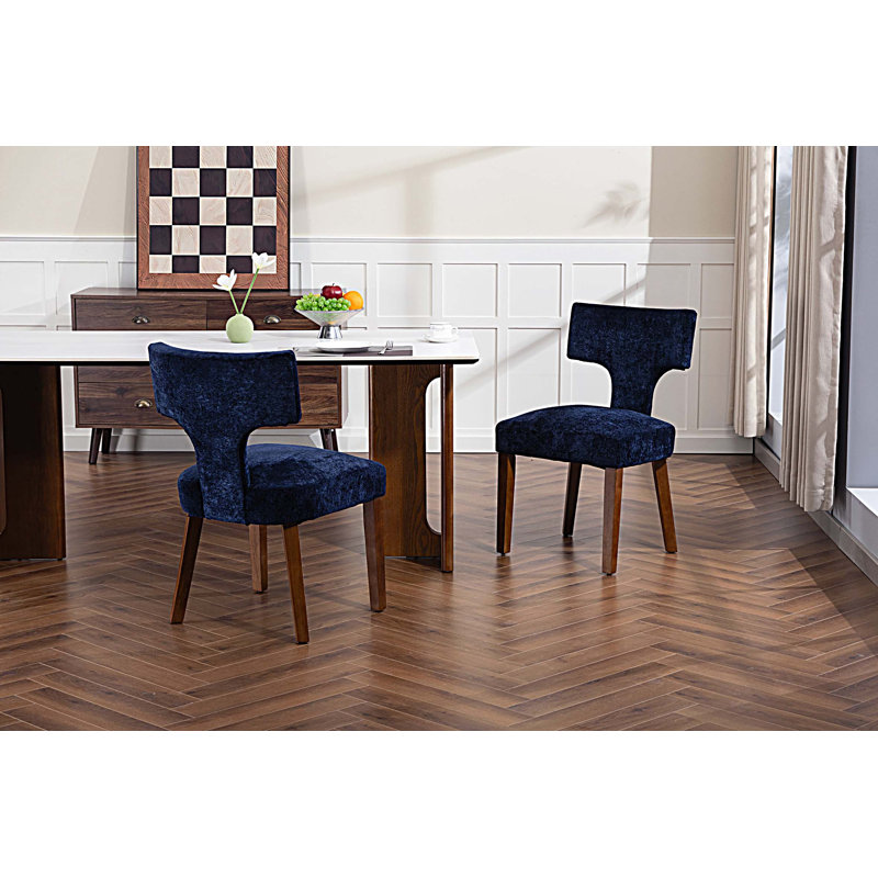 Ensemble de 2 chaises de salle à manger rembourrées en tissu, structure en bois franc, Bleu