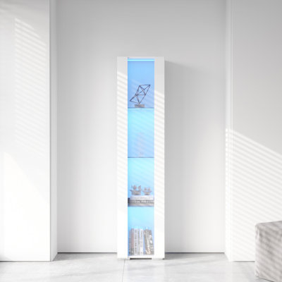 Armoire latérale avec lampe à bande en aluminium de couleur blanche, panneau de particules de 15 mm, l 40 x 29 x H 170 cm, pratique avec revêtement et lampe, unité de rangement attrayante