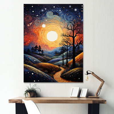 Jaune, bleu marine, Mid-Century, paysages abstraits, paysages et impressions sur toile